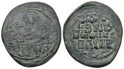 Time of Constantine IX, circa 1042-1055. Anonymous AE follis ,(33mm, 9.59 g) Constantinopolis. Christ seated facing on square-backed throne. Rev. IS X...