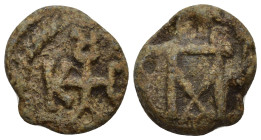 Byzantine Lead Seal. Obv:Cruciform monogram. Rev: Cruciform monogram. 19mm, 8.48 gr.
