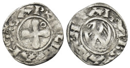FRANCE, Valence. Anonymous Bishops, 1157-1276 AD. AR Denier (17mm, 1.09 g). Cross with globular ends, annulet in one angle / Double-headed eagle.