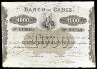 Banco de Cádiz. 4000 reales de vellón. (Ed. A79) (Ed. 83) (Pick S296). Sin fecha. III emisión. Cuatro firmas manuscritas y sello en seco de la fundaci...