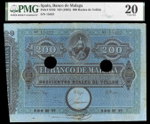 (1856). Banco de Málaga. 200 reales de vellón. (Ed. A105) (Ed. 109) (PickS332 ). (24 de septiembre). II emisión. 2 taladros de cancelación. Certificad...