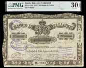 1857. Banco de Valladolid. 200 reales de vellón. (Ed. A123) (Ed. 132) (Pick S432). 1 de agosto. Serie B. Apresto original. Certificado por PMG como Ve...