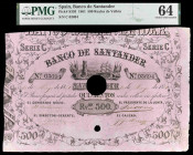 1861. Banco de Santander. 500 reales de vellón. (Ed. A130) (Ed. 139) (Pick S393). 10 de mayo. Serie C. Sello en seco de cancelación del Banco de Santa...