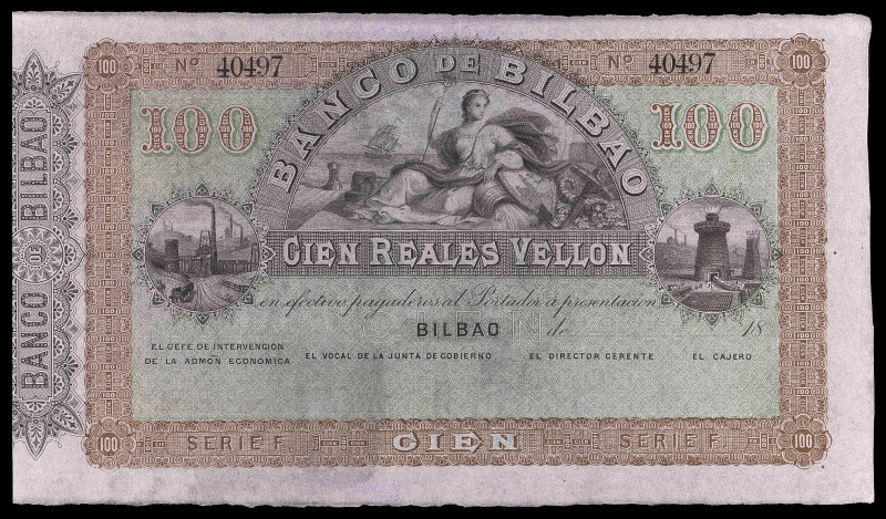 (1857). Banco de Bilbao. 100 reales de vellón. (Ed. A134) (Ed. 143). (21 de agos...