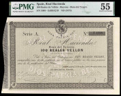 1873. Bono del Tesoro. Bayona. 100 reales de vellón. (Ed. A219) (Ed. 210). 1 de noviembre. Serie A. Certificado por PMG como About Uncirculated 55 Spi...