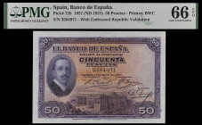1927. 50 pesetas. (Ed. B122) (Ed. 339) (Pick 72b). 17 de mayo, Alfonso XIII. Sello en seco del Gobierno Provisional de la República. Certificado por P...