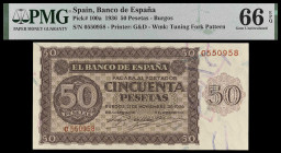 1936. Burgos. 50 pesetas. (Ed. D21a) (Ed. 420a) (Pick 100a). 21 de noviembre. Serie C. Certificado por PMG como Gem Uncirculated 66 EPQ. Apresto origi...