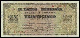 1938. Burgos. 25 pesetas. (Ed. D31) (Ed. 430) (Pick 111a). 20 de mayo, serie A. Buen ejemplar. S/C-.