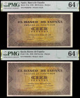 1938. Burgos. 100 pesetas. (Ed. D32a) (Ed. 431a) (Pick 113a). 20 de mayo. Pareja correlativa, serie F. Certificados por PMG como Choice Uncirculated 6...