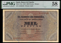 1938. Burgos. 1000 pesetas. (Ed. D35) (Ed. 434) (Pick 115a). 20 de mayo. Serie A. Certificado por PMG como Choice About Unc 58. Lavado químicamente. R...