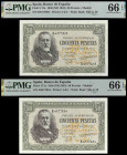 1940. 50 pesetas. (Ed. D38a) (Ed. 437a) (Pick 117a). 9 de enero, Menéndez Pelayo. Pareja correlativa, serie D. Certificado por PMG como Gem Uncirculat...