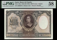 1940. 1000 pesetas. (Ed. D41) (Ed. 440) (Pick 120a). 9 de enero, Murillo. Certificado por PMG como Choice About Unc 58. Raro y más así. EBC+.