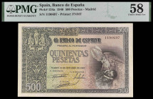 1940. 500 pesetas. (Ed. D45) (Ed. 444) (Pick 124a). 21 de octubre, El Entierro del Conde Orgaz. Certificado por PMG como Choice About Unc 58. Raro y m...