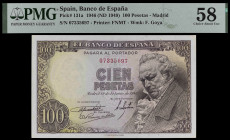 1946. 100 pesetas. (Ed. D52) (Ed. 451) (Pick 131a). 19 de febrero, Goya. Sin serie. Certificado por PMG como Choice About Unc 58. EBC+.