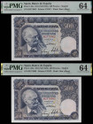 1951. 500 pesetas. (Ed. D61a) (Ed. 460a) (Pick 142a). 15 de noviembre, Benlliure. Pareja correlativa, serie B. Certificados por PMG como Choice Uncirc...