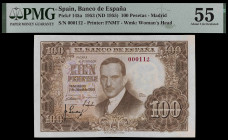 1953. 100 pesetas. (Ed. D65) (Ed. 467) (Pick 145a). 7 de abril, Romero de Torres. Sin serie. Numeración baja 000112. Certificado por PMG como About Un...