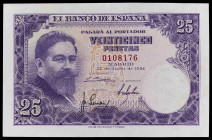 1954. 25 pesetas. (Ed. D68) (Ed. 467) (Pick 147a). 22 de julio, Albéniz. Sin serie. Lavado y planchado. (EBC+).