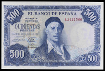 1954. 500 pesetas. (Ed. D69a) (Ed. 468a) (Pick 148a). 22 de julio, Zuloaga. Serie A. Apresto original. Muy buen ejemplar. S/C-.