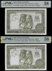 1957. 1000 pesetas. (Ed. D70) (Ed. 469) (Pick 149a). 29 de noviembre, Reyes Católicos. Pareja correlativa, sin serie. Certificados por PMG como Choice...