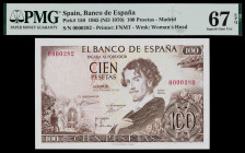 1965. 100 pesetas. (Ed. D71) (Ed. 470). 19 de noviembre, Bécquer. Sin serie. Numaración 0000282. Apresto original. Buen ejemplar. Certificado por PMG ...