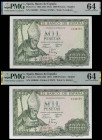 1965. 1000 pesetas. (Ed. D72) (Ed. 471) (Pick 151). 19 de noviembre, San Isidoro. Pareja correlativa, sin serie. Certificados por PMG como Choice Unci...