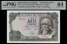 1971. 1000 pesetas. (Ed. D75) (Ed. 474) (Pick 154). 17 de septiembre, Echegaray. Sin serie. Numeración baja 000166. Certificado por PMG como Choice Un...