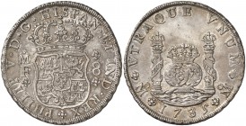 1735. Felipe V. México. MF. 8 reales. (Cal. 779). 26,90 g. Columnario. Bella. Escasa. EBC.