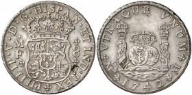 1742/1. Felipe V. México. MF. 8 reales. (Cal. 792). 26,98 g. Columnario. Dos resellos orientales. EBC-.