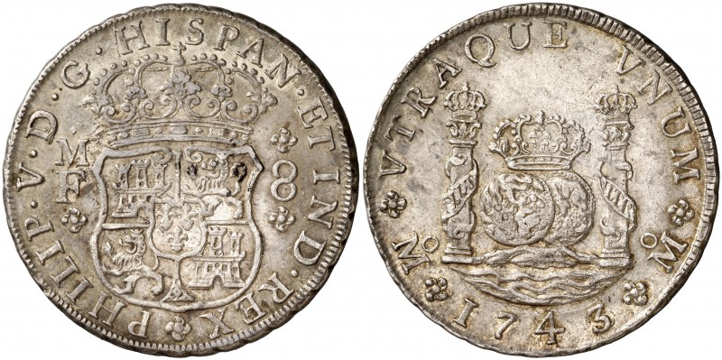1743/2. Felipe V. México. MF. 8 reales. (Cal. 794). 26,94 g. Columnario. Bella. ...