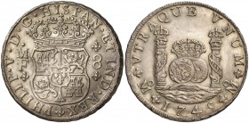 1745. Felipe V. México. MF. 8 reales. (Cal. 798). 27,03 g. Columnario. Bella. EBC.