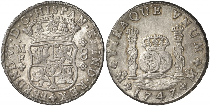 1747. Fernando VI. México. MF. 8 reales. (Cal. 321). 27,01 g. Columnario. Bella....