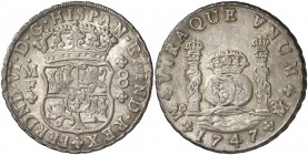 1747. Fernando VI. México. MF. 8 reales. (Cal. 321). 27,01 g. Columnario. Bella. EBC.