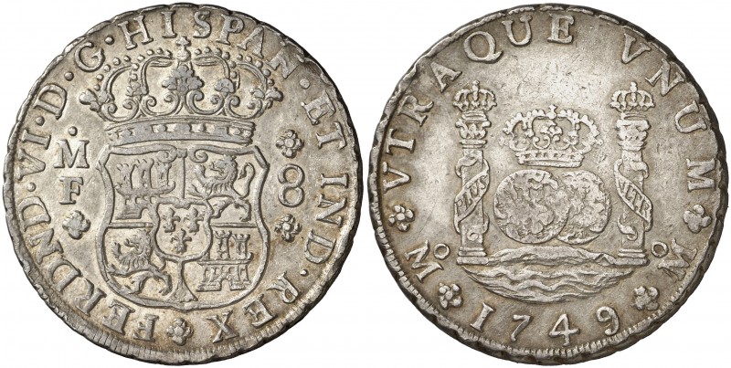 1749. Fernando VI. México. MF. 8 reales. (Cal. 324). 26,91 g. Columnario. MBC+/M...