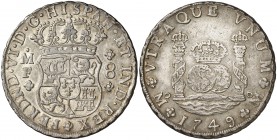 1749. Fernando VI. México. MF. 8 reales. (Cal. 324). 26,91 g. Columnario. MBC+/MBC.