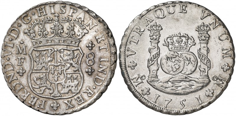 1751. Fernando VI. México. MF. 8 reales. (Cal. 327). 26,90 g. Columnario. Limpia...