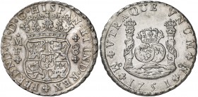 1751. Fernando VI. México. MF. 8 reales. (Cal. 327). 26,90 g. Columnario. Limpiada. Bella. (EBC+).