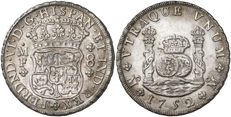 1752. Fernando VI. México. MF. 8 reales. (Cal. 329). 26,92 g. Columnario. Limpia...