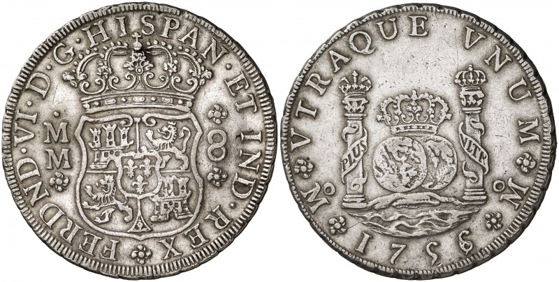 1756/5. Fernando VI. México. MM. 8 reales. (Cal. 339). 26,94 g. Columnario. Limp...