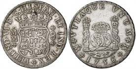 1756/5. Fernando VI. México. MM. 8 reales. (Cal. 339). 26,94 g. Columnario. Limpiada. MBC.