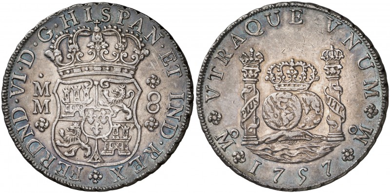 1757. Fernando VI. México. MM. 8 reales. (Cal. 342). 26,92 g. Columnario. Bella....