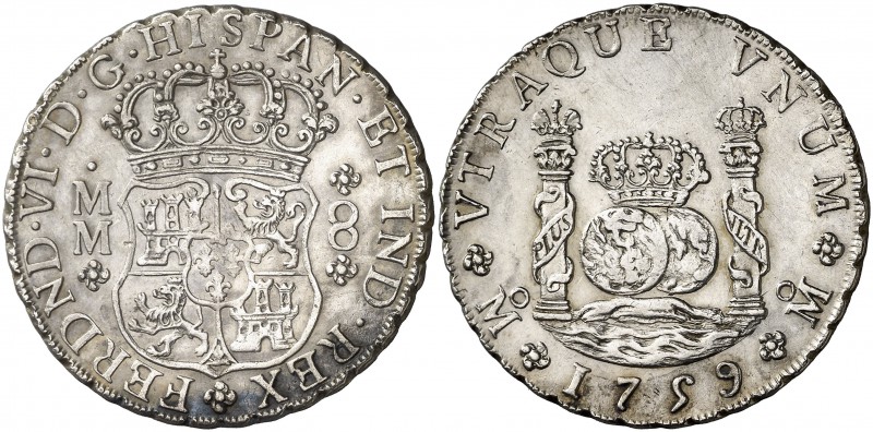 1759. Fernando VI. México. MM. 8 reales. (Cal. 344). 26,99 g. Columnario. Limpia...