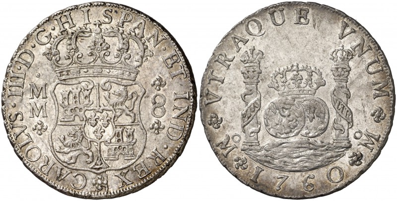 1760. Carlos III. México. MM. 8 reales. (Cal. 884). 27,10 g. Columnario. Bella. ...
