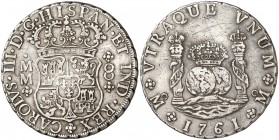 1761/0. Carlos III. México. MM. 8 reales. (Cal. 887). 27,23 g. Columnario. Rayitas. MBC/MBC-.