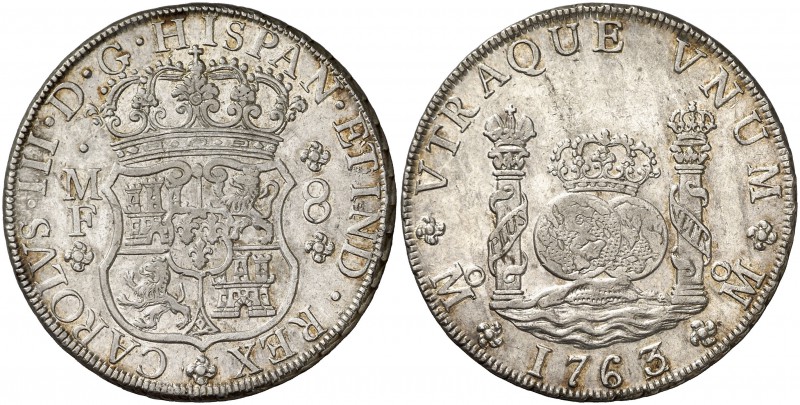 1763/2. Carlos III. México. MF. 8 reales. (Cal. 895). 27,01 g. Columnario. Bella...