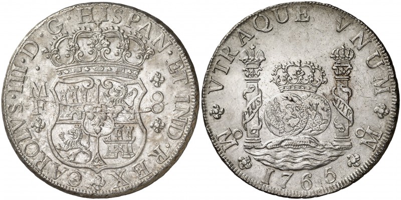 1765. Carlos III. México. MF. 8 reales. (Cal. 901). 27,16 g. Columnario. Bella. ...