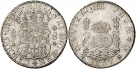 1767. Carlos III. México. MF. 8 reales. (Cal. 906). 26,92 g. Columnario. Muy bella. Brillo original. Rara así. EBC+.