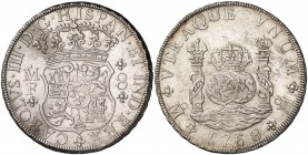 1768. Carlos III. México. MF. 8 reales. (Cal. 908). 26,92 g. Columnario. Bella. Brillo original. Rara así. EBC+.