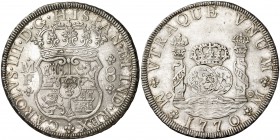 1770. Carlos III. México. MF. 8 reales. (Cal. 910). 26,95 g. Columnario. Bella. Escasa así. EBC+.