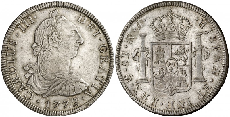1772. Carlos III. México. FM. 8 reales. (Cal. 916). 26,96 g. Ceca y ensayadores ...
