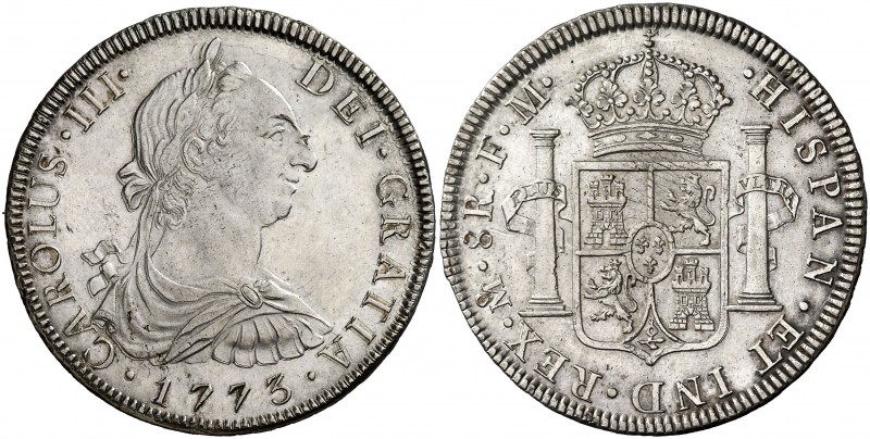 1773. Carlos III. México. FM. 8 reales. (Cal. 918). 26,76 g. Limpiada. Golpecito...